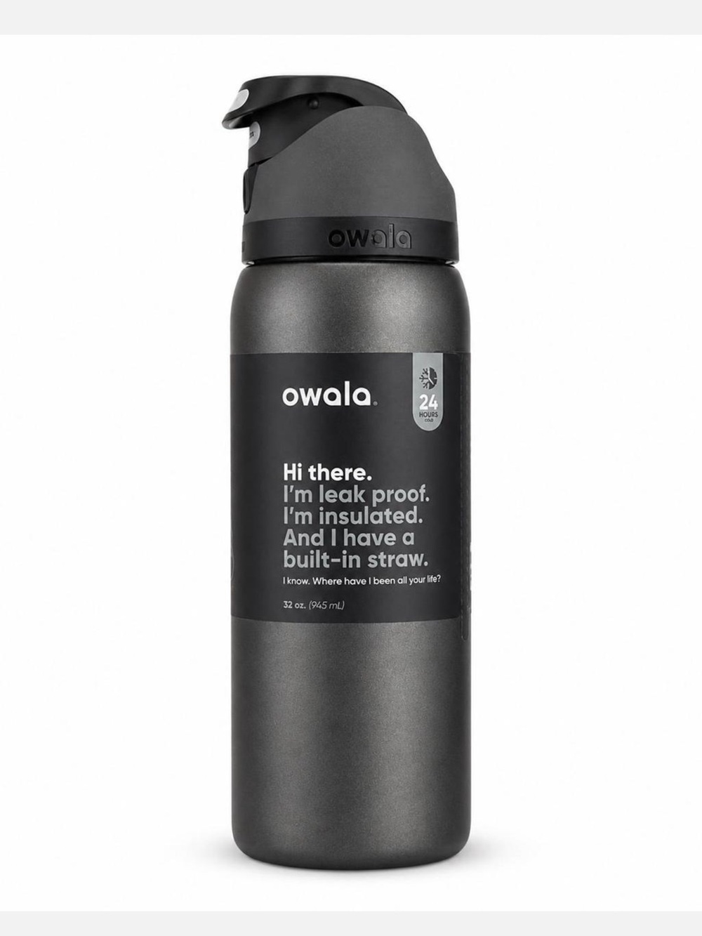 OWALA 32oz Black Very Very Dark Free Sip Stainless Steel Water  Bottle